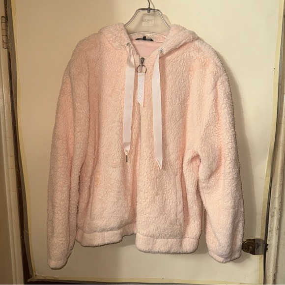 Bebe pink logo Sherpa jacket with hoodie women’s size Large - Picture 10 of 12
